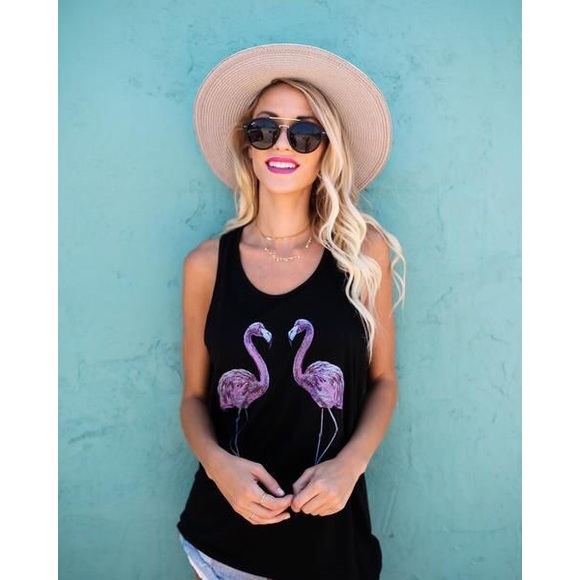 WILA Tops - NEW🌸 pink flamingo print tank top black